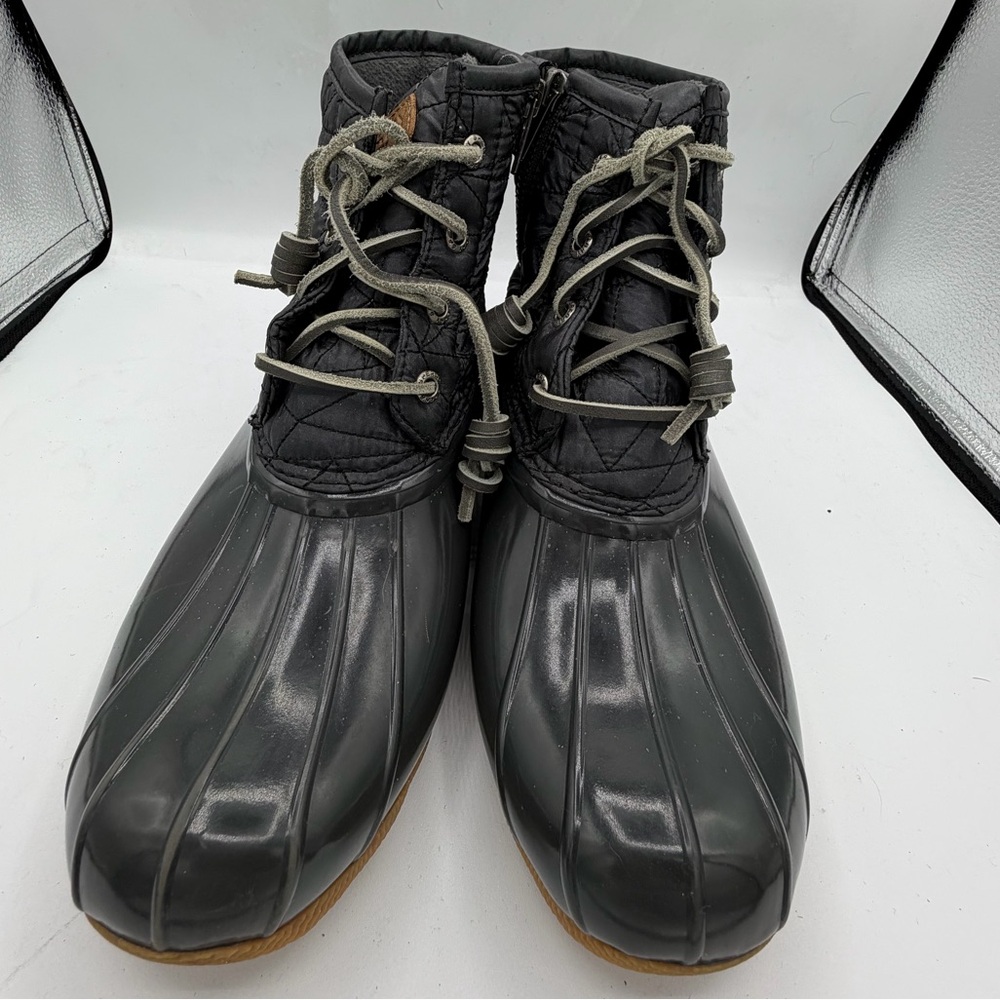 Sperry Saltwater Quilted Duck Boots Women’s 8 Grey Waterproof Zip Lace - Picture 3 of 8